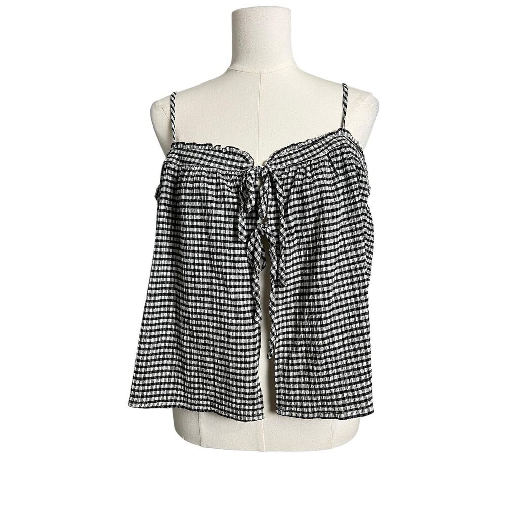 The Frolic Swim Womens 6 Black Gingham Ruffle Tie Front Spaghetti Strap Cover Up